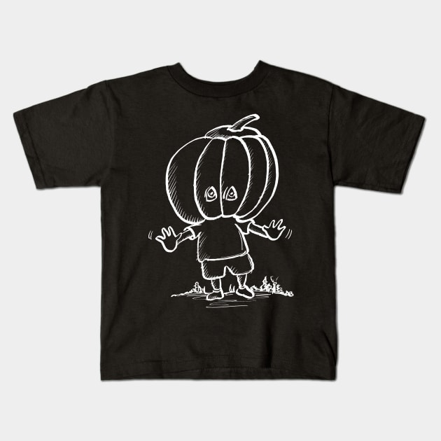 The Boy With The Halloween Pumpkin Head Kids T-Shirt by brodyquixote